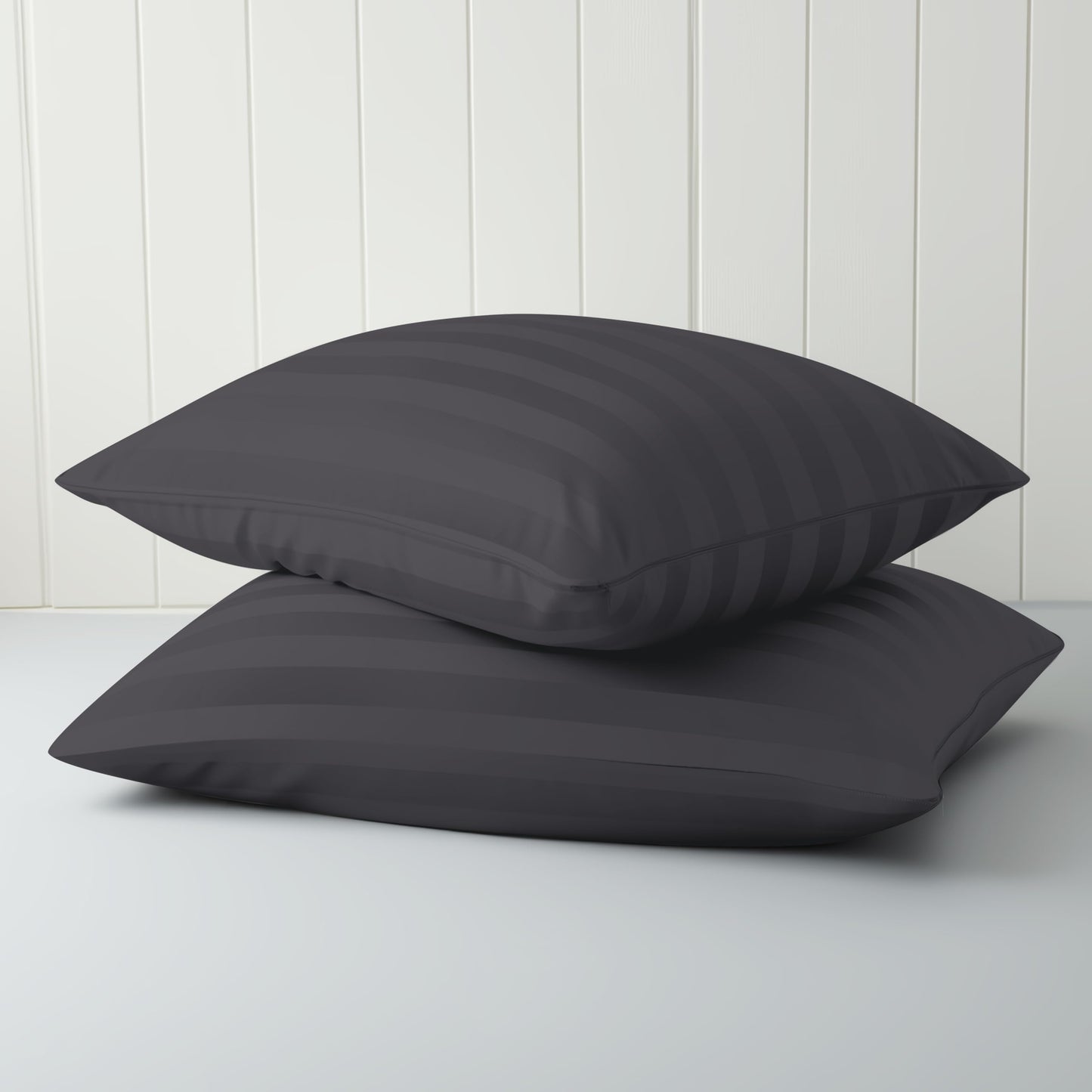 Standard Pillow Protector Set of 4, 100% Egyptian Cotton Pillow Cases with Zipper 400 Thread Count Sateen Weave Cotton Grey Stripe Pillow Protector Standard Size Pillow Covers for Home/Hotel