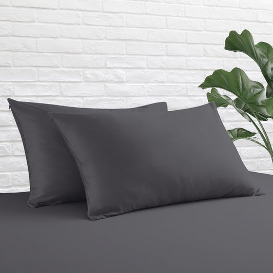 Standard Pillow Protector Set of 4, 100% Egyptian Cotton Pillow Cases with Zipper 400 Thread Count Sateen Weave Cotton Grey Stripe Pillow Protector Standard Size Pillow Covers for Home/Hotel
