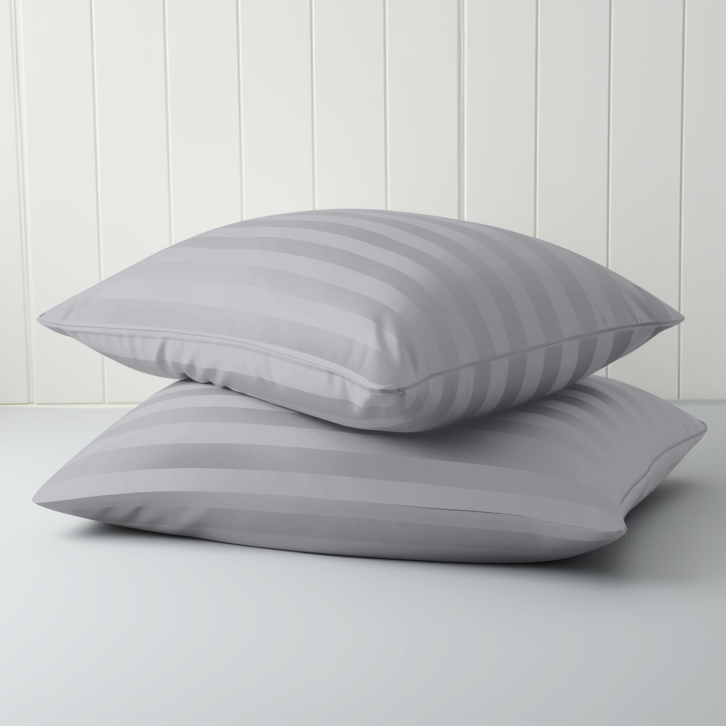 Standard Pillow Protector Set of 4, 100% Egyptian Cotton Pillow Cases with Zipper 400 Thread Count Sateen Weave Cotton Grey Stripe Pillow Protector Standard Size Pillow Covers for Home/Hotel