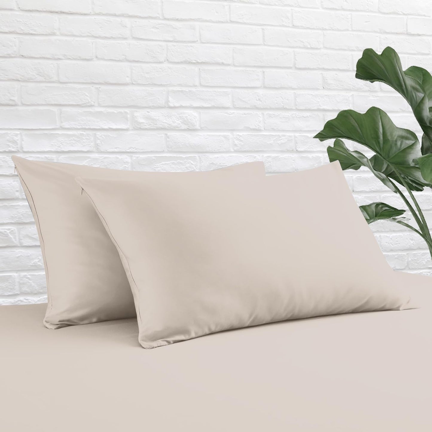 Standard Pillow Protector Set of 4, 100% Egyptian Cotton Pillow Cases with Zipper 400 Thread Count Sateen Weave Cotton Grey Stripe Pillow Protector Standard Size Pillow Covers for Home/Hotel