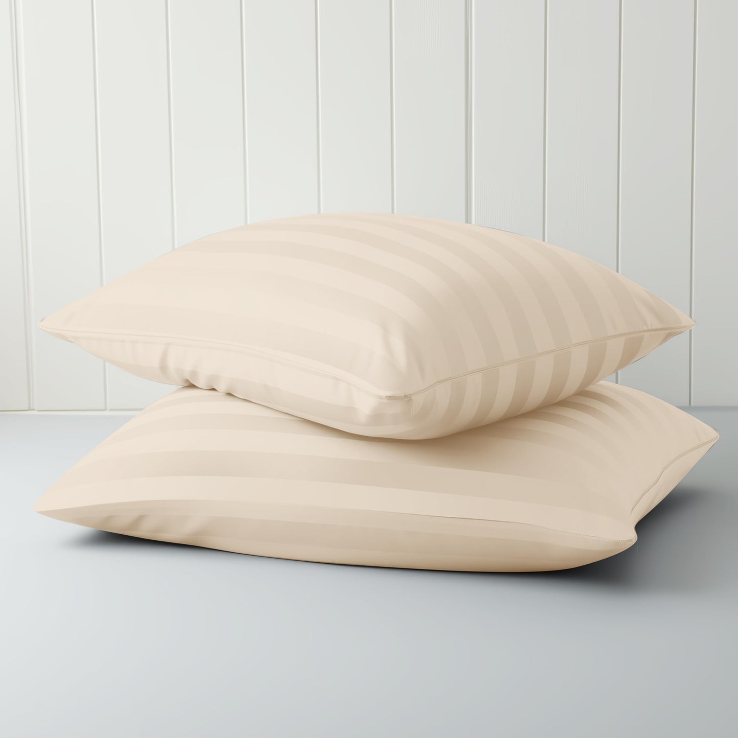 Standard Pillow Protector Set of 4, 100% Egyptian Cotton Pillow Cases with Zipper 400 Thread Count Sateen Weave Cotton Grey Stripe Pillow Protector Standard Size Pillow Covers for Home/Hotel