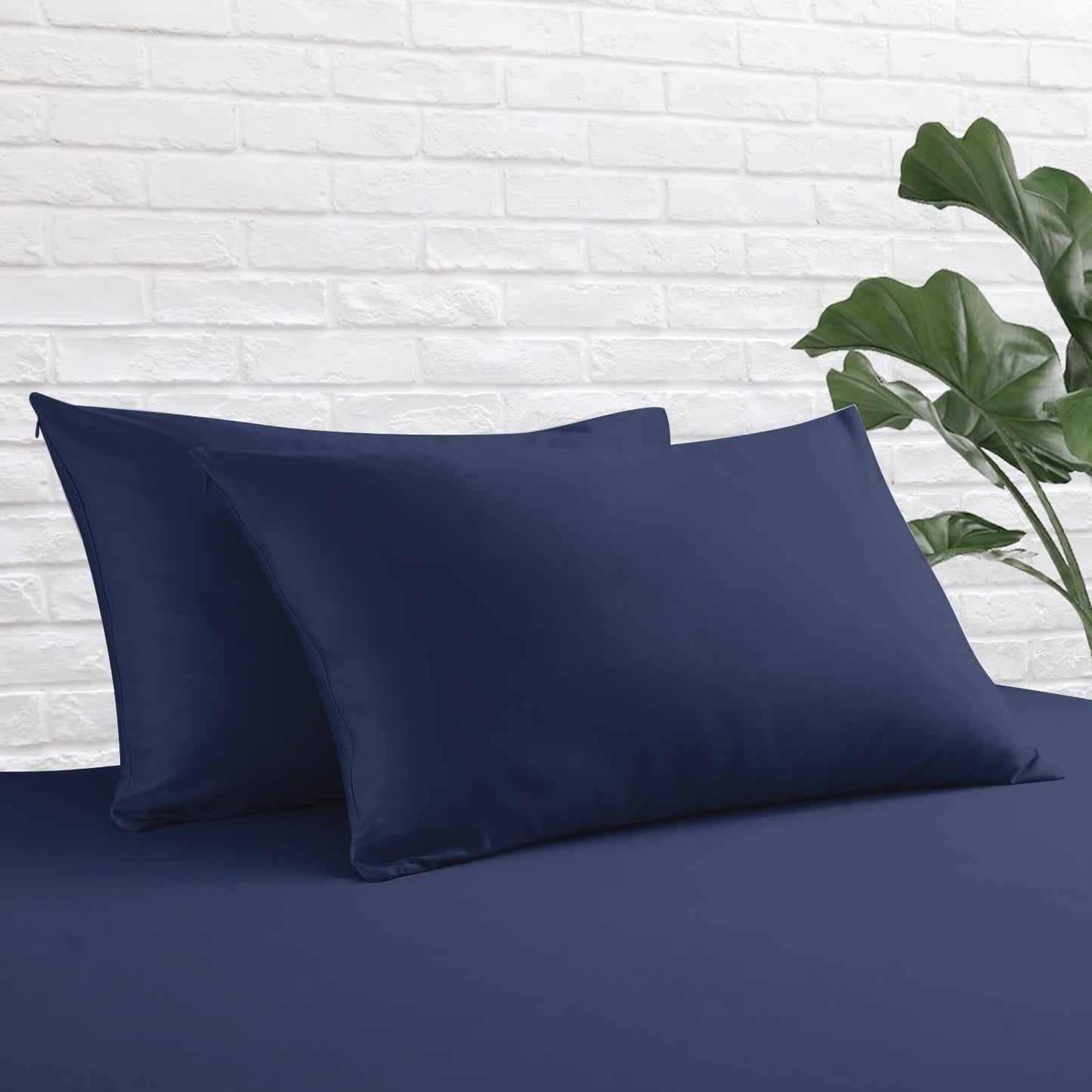 Standard Pillow Protector Set of 4, 100% Egyptian Cotton Pillow Cases with Zipper 400 Thread Count Sateen Weave Cotton Grey Stripe Pillow Protector Standard Size Pillow Covers for Home/Hotel