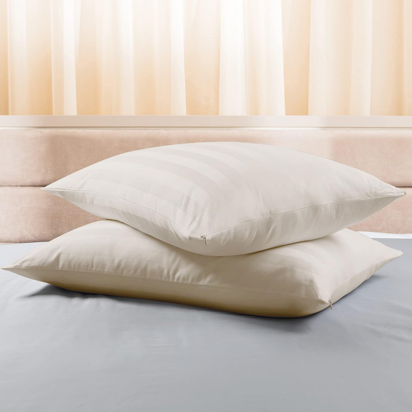 Standard Pillow Protector Set of 4, 100% Egyptian Cotton Pillow Cases with Zipper 400 Thread Count Sateen Weave Cotton Grey Stripe Pillow Protector Standard Size Pillow Covers for Home/Hotel