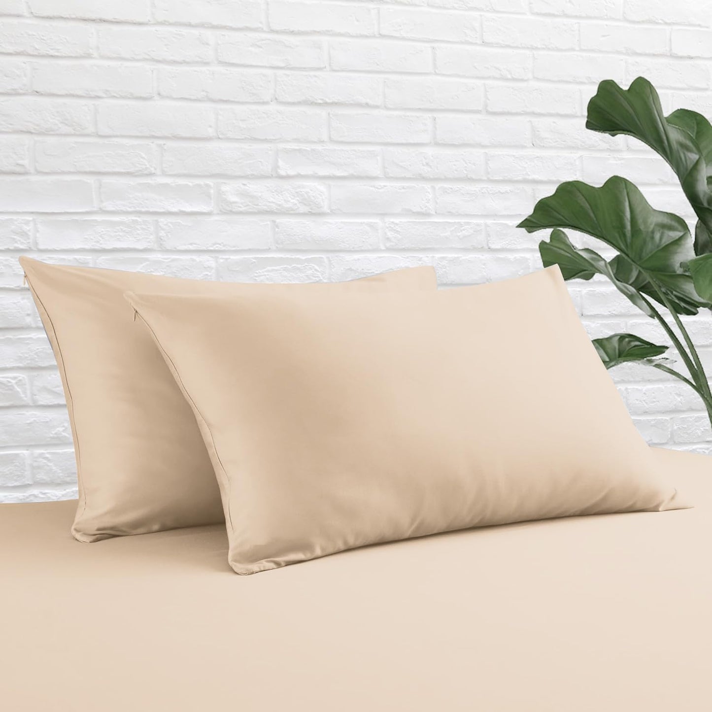 Standard Pillow Protector Set of 4, 100% Egyptian Cotton Pillow Cases with Zipper 400 Thread Count Sateen Weave Cotton Grey Stripe Pillow Protector Standard Size Pillow Covers for Home/Hotel