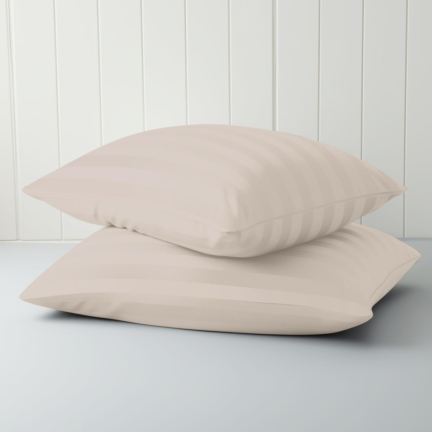 Standard Pillow Protector Set of 4, 100% Egyptian Cotton Pillow Cases with Zipper 400 Thread Count Sateen Weave Cotton Grey Stripe Pillow Protector Standard Size Pillow Covers for Home/Hotel