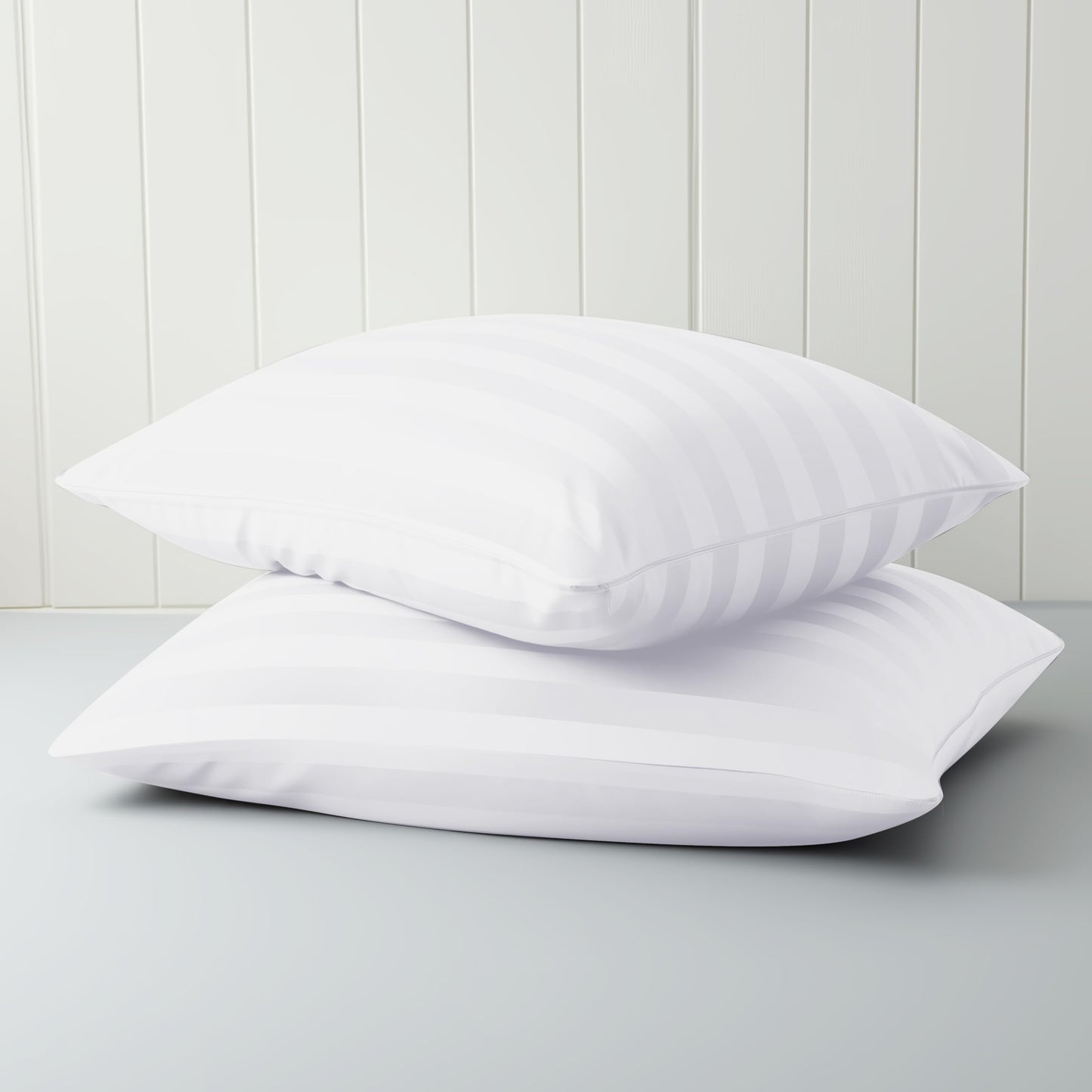 Standard Pillow Protector Set of 4, 100% Egyptian Cotton Pillow Cases with Zipper 400 Thread Count Sateen Weave Cotton Grey Stripe Pillow Protector Standard Size Pillow Covers for Home/Hotel