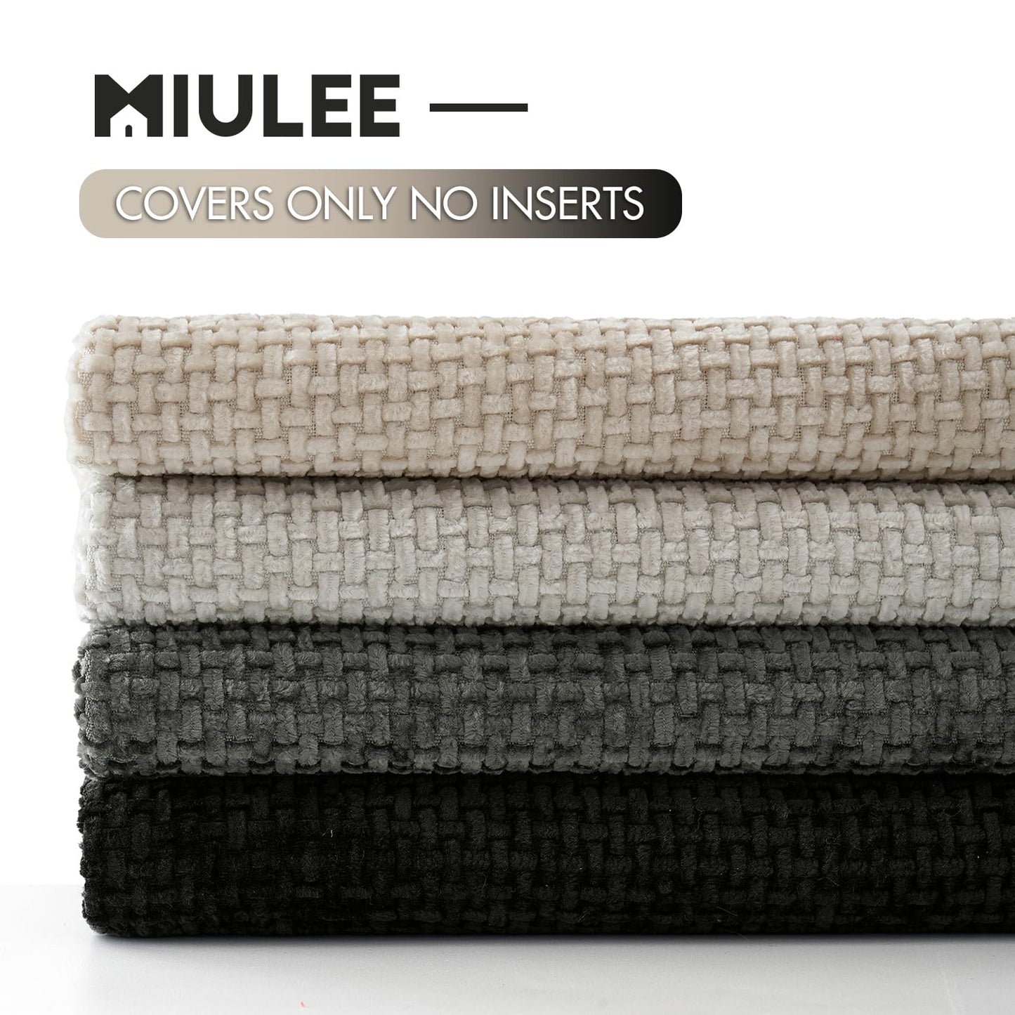 MIULEE Pack of 4 Couch Throw Pillow Covers 18x18 Inch Neutral Soft Decorative Chenille Pillow Covers Farmhouse Boho Cushion Covers for Mid Century Modern Home Decor Sofa Bedroom Living Room