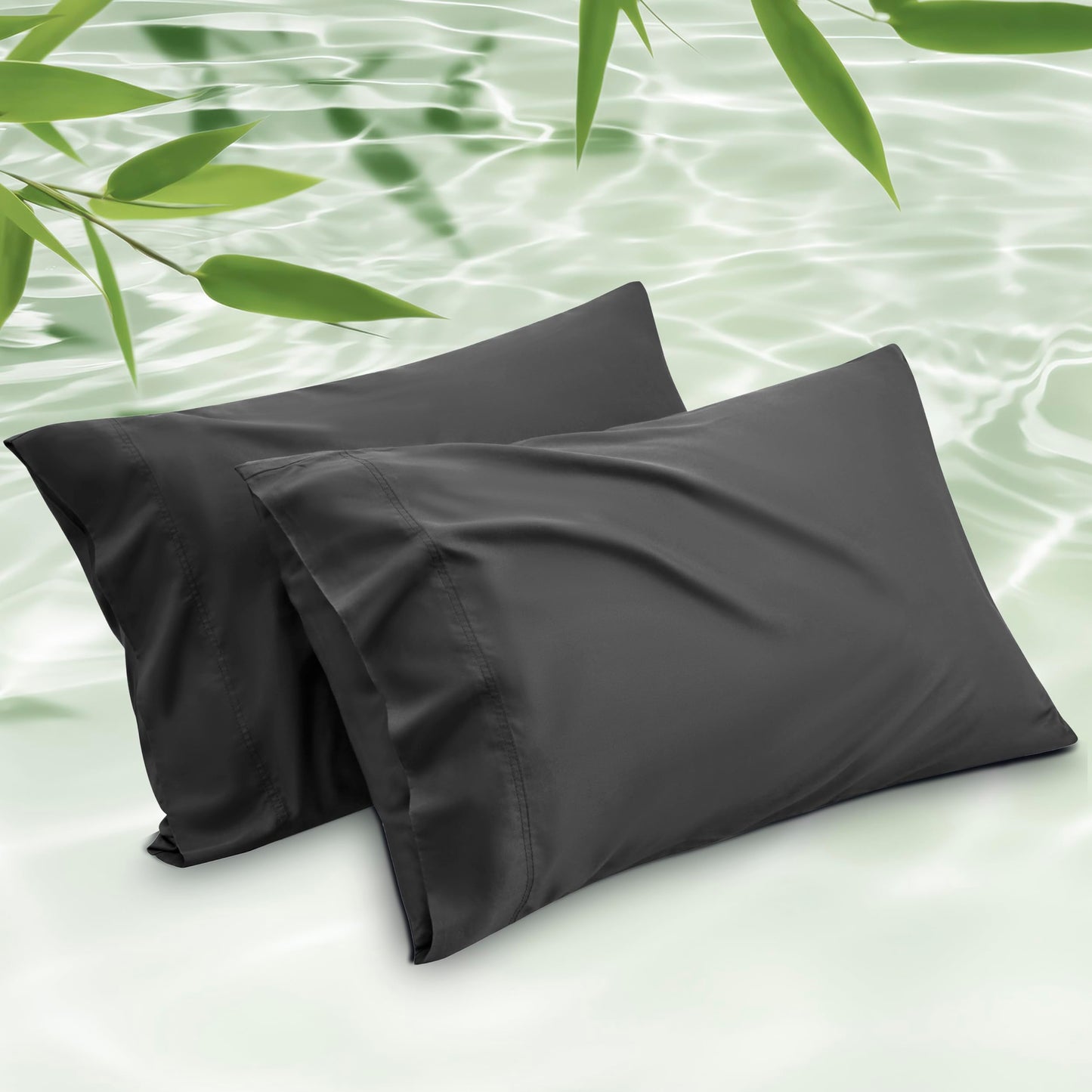 Bedsure Pillow Cases Queen, Cooling Pillow Cases, Rayon Derived from Bamboo Dark Grey Pillowcases Queen Size Set of 2, Breathable & Soft Bedding Pillow Cover with Envelope Closure,Gifts, 20x30 Inches