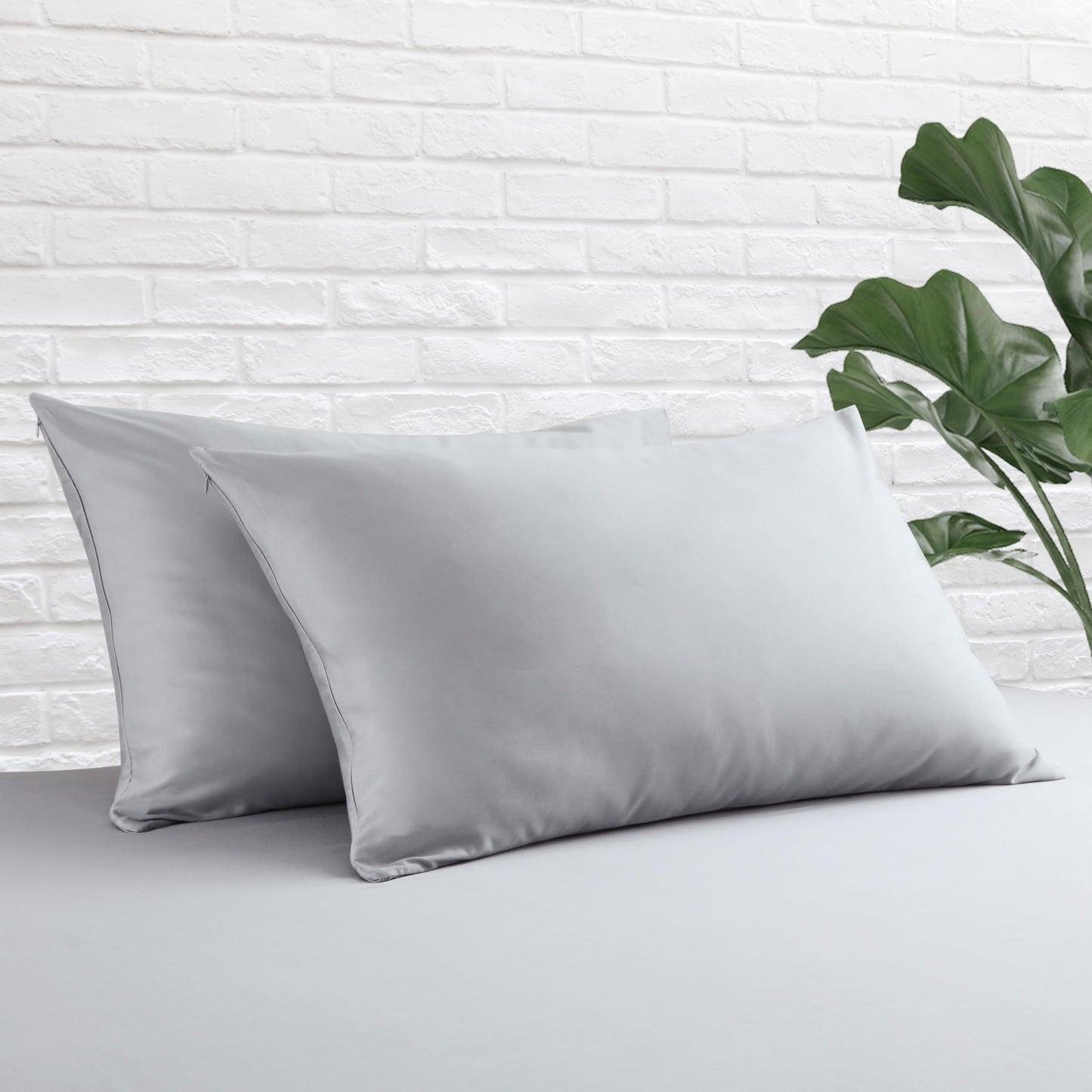 Standard Pillow Protector Set of 4, 100% Egyptian Cotton Pillow Cases with Zipper 400 Thread Count Sateen Weave Cotton Grey Stripe Pillow Protector Standard Size Pillow Covers for Home/Hotel