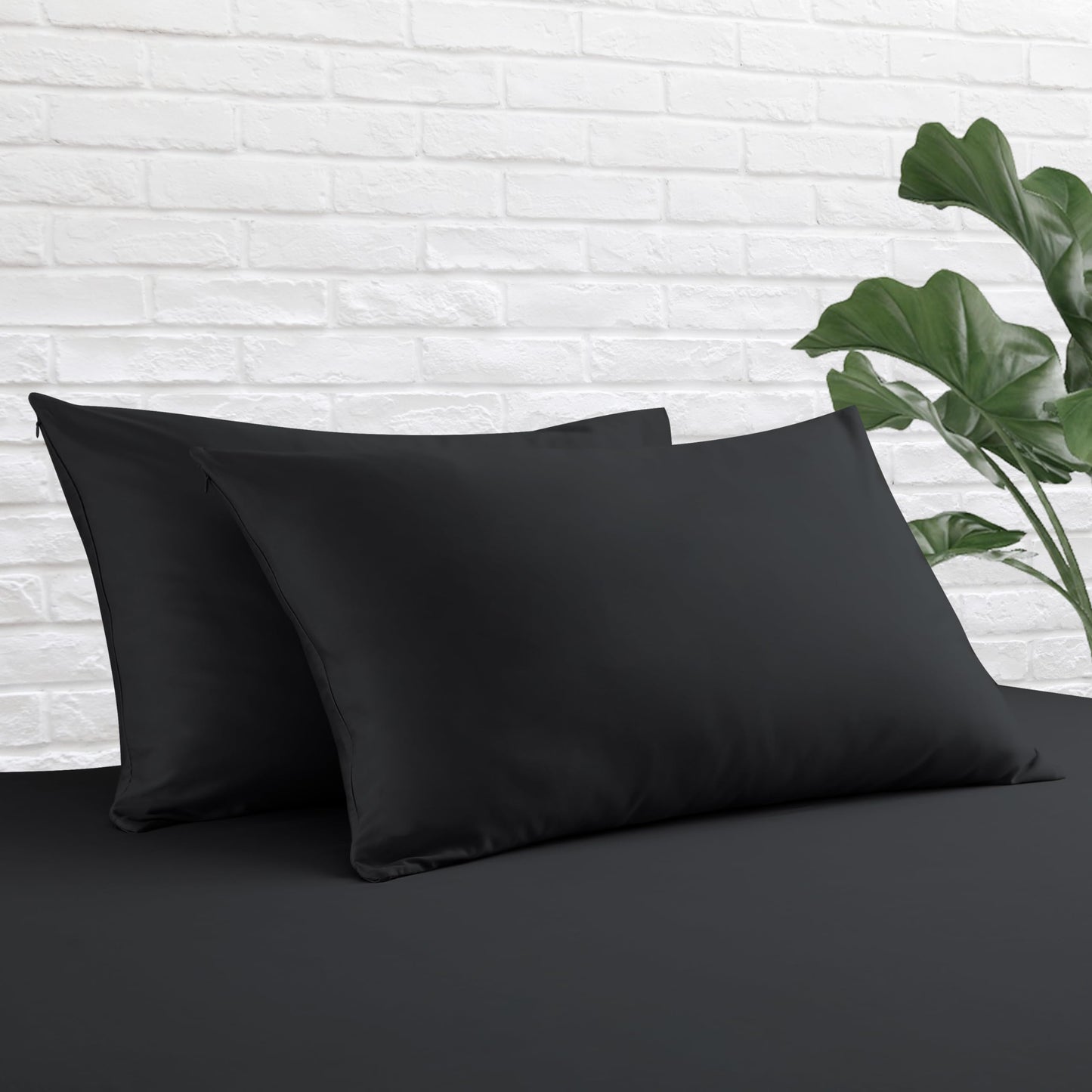 Standard Pillow Protector Set of 4, 100% Egyptian Cotton Pillow Cases with Zipper 400 Thread Count Sateen Weave Cotton Grey Stripe Pillow Protector Standard Size Pillow Covers for Home/Hotel