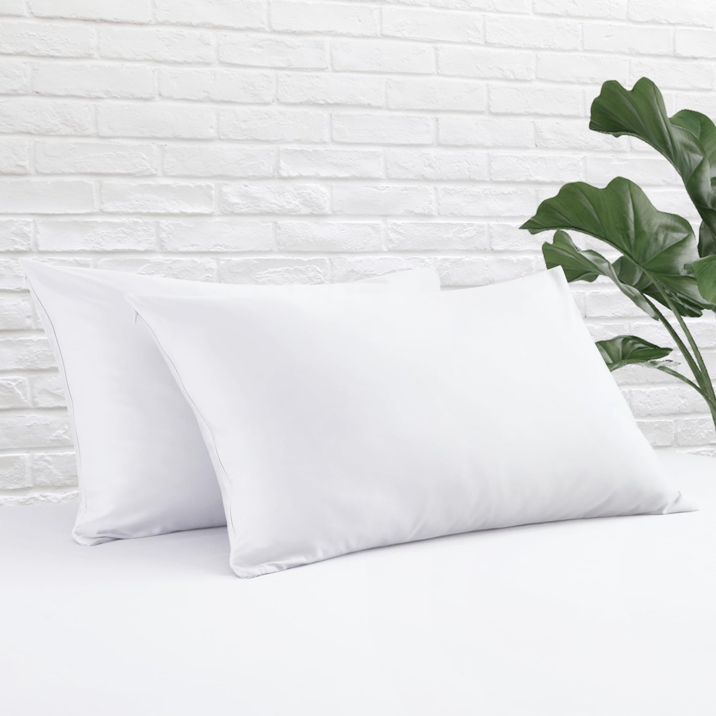 Standard Pillow Protector Set of 4, 100% Egyptian Cotton Pillow Cases with Zipper 400 Thread Count Sateen Weave Cotton Grey Stripe Pillow Protector Standard Size Pillow Covers for Home/Hotel
