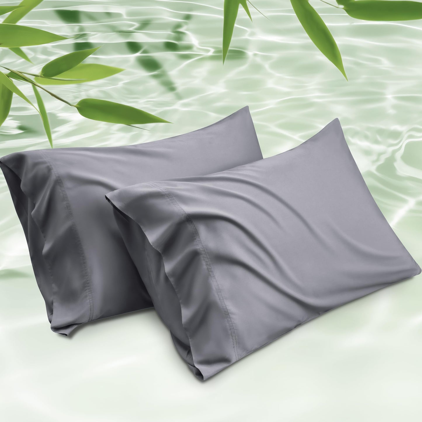 Bedsure Pillow Cases Queen, Cooling Pillow Cases, Rayon Derived from Bamboo Dark Grey Pillowcases Queen Size Set of 2, Breathable & Soft Bedding Pillow Cover with Envelope Closure,Gifts, 20x30 Inches