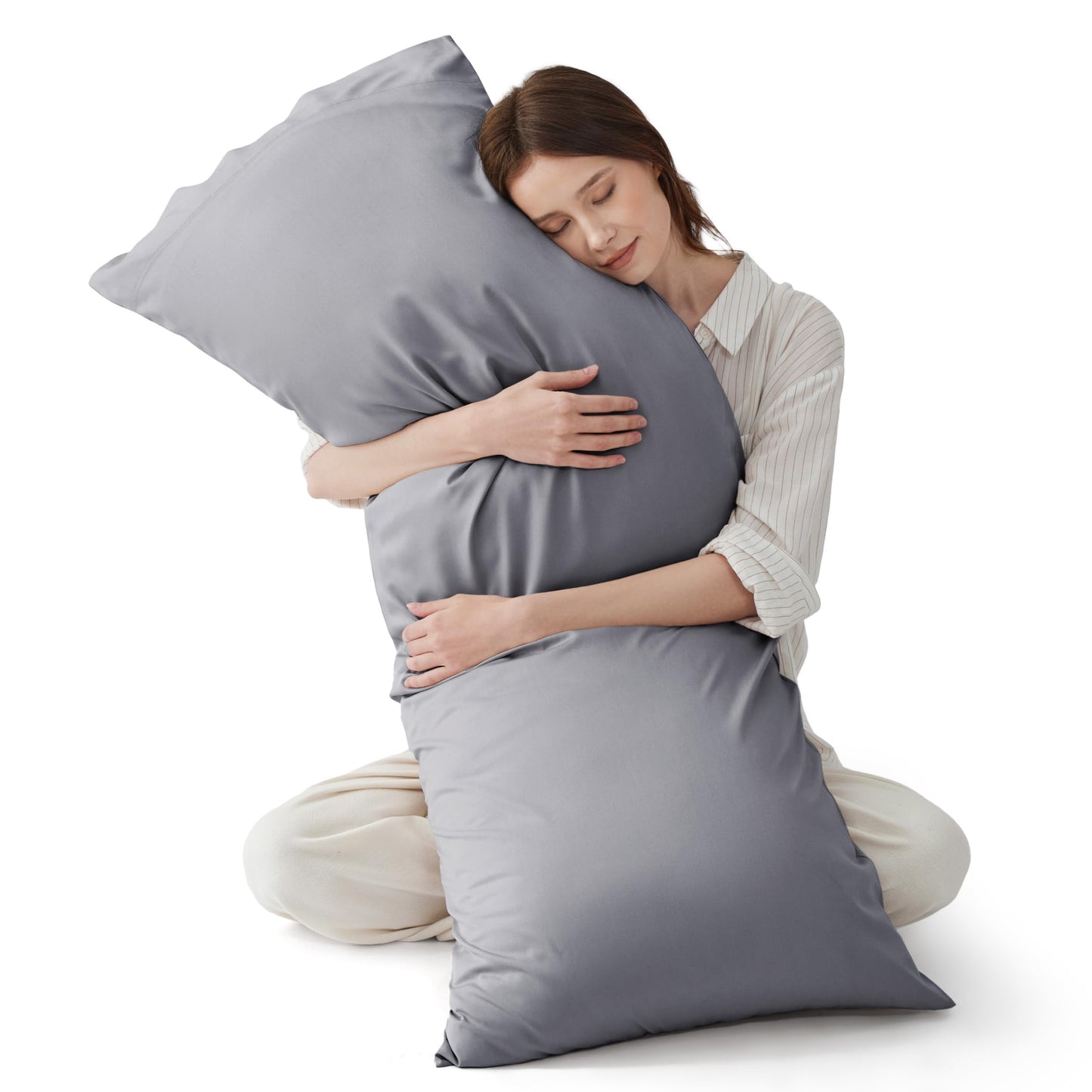 Bedsure Pillow Cases Queen, Cooling Pillow Cases, Rayon Derived from Bamboo Dark Grey Pillowcases Queen Size Set of 2, Breathable & Soft Bedding Pillow Cover with Envelope Closure,Gifts, 20x30 Inches