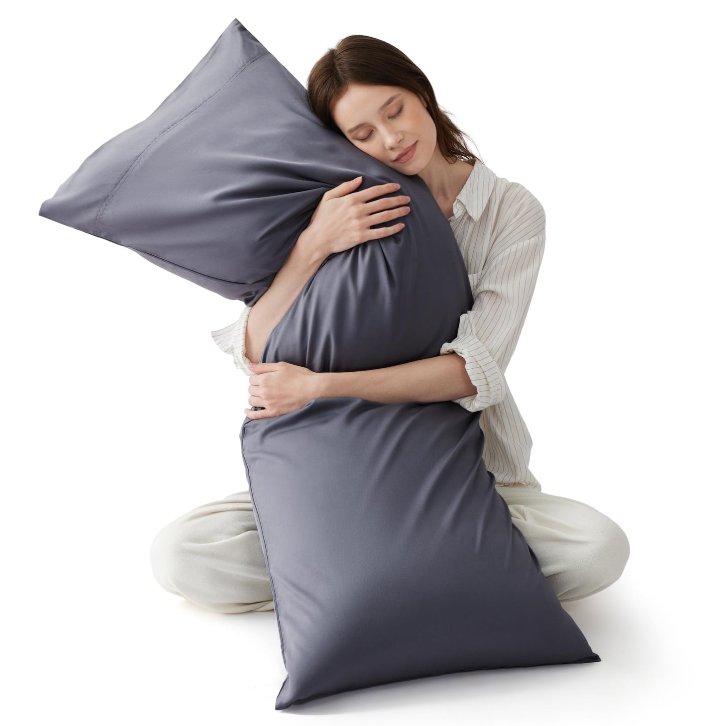 Bedsure Pillow Cases Queen, Cooling Pillow Cases, Rayon Derived from Bamboo Dark Grey Pillowcases Queen Size Set of 2, Breathable & Soft Bedding Pillow Cover with Envelope Closure,Gifts, 20x30 Inches