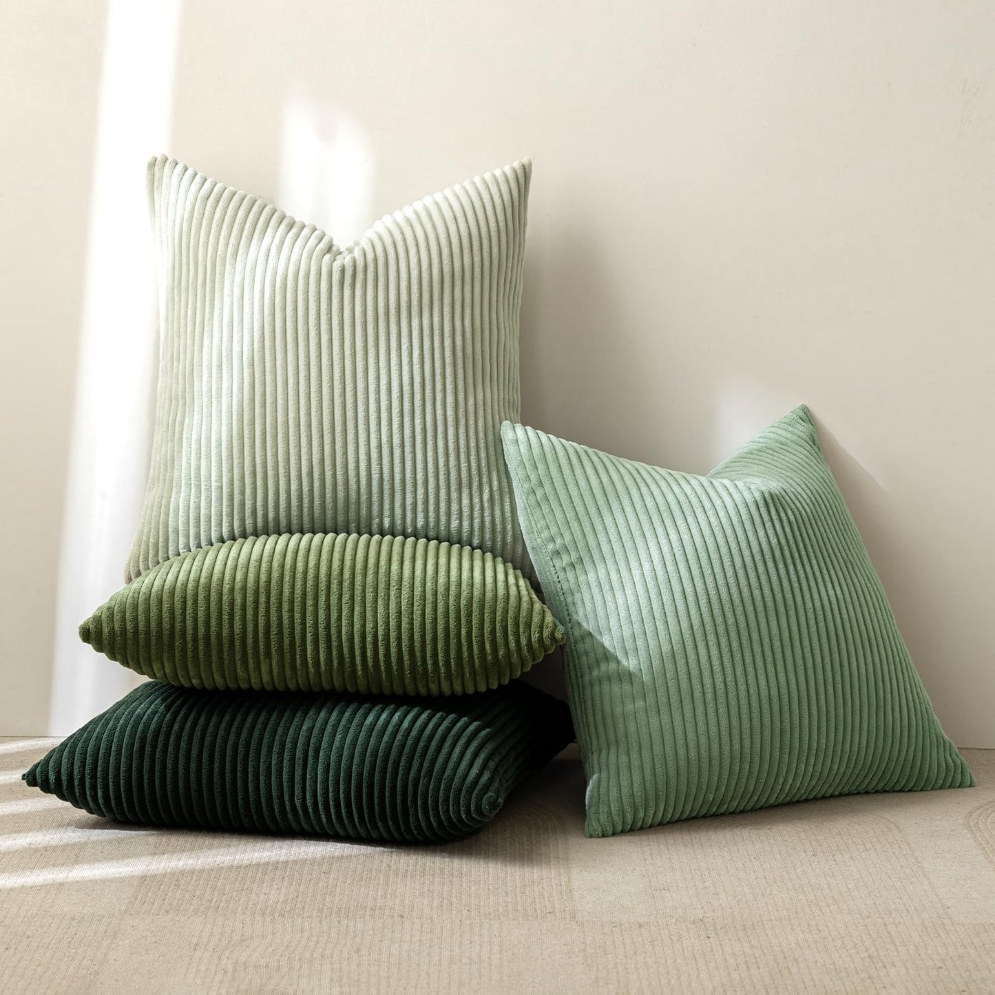 MIULEE Boho Farmhouse Sage Green Throw Pillow Covers 18x18 Inch Set of 4 Mordern Nordic Cushion Covers Soft Corduroy Christmas Home Decor for Couch Bed Sofa Living Room Forest Green