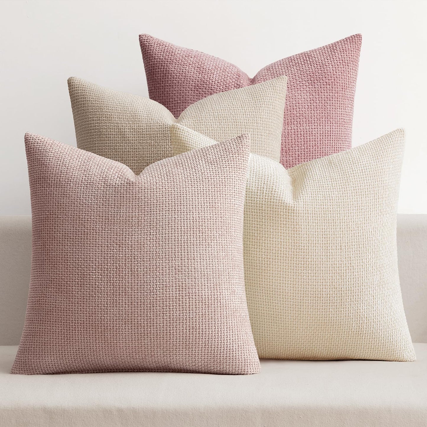 MIULEE Pack of 4 Couch Throw Pillow Covers 18x18 Inch Neutral Soft Decorative Chenille Pillow Covers Farmhouse Boho Cushion Covers for Mid Century Modern Home Decor Sofa Bedroom Living Room