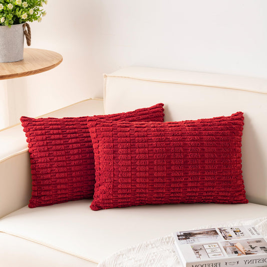 Pack of 2 Corduroy Decorative Throw Pillow Covers 18x18 Inch Soft Striped Pillow Covers Modern Farmhouse Home Decor for Sofa Living Room Couch Bed(Cream White)