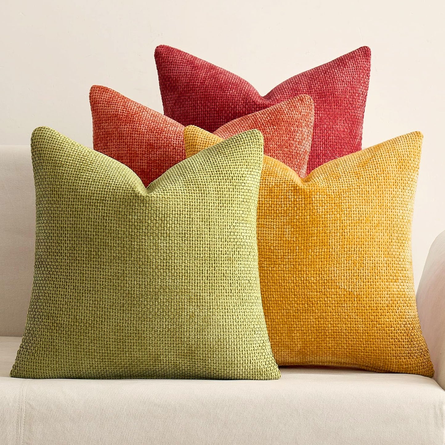 MIULEE Pack of 4 Couch Throw Pillow Covers 18x18 Inch Neutral Soft Decorative Chenille Pillow Covers Farmhouse Boho Cushion Covers for Mid Century Modern Home Decor Sofa Bedroom Living Room