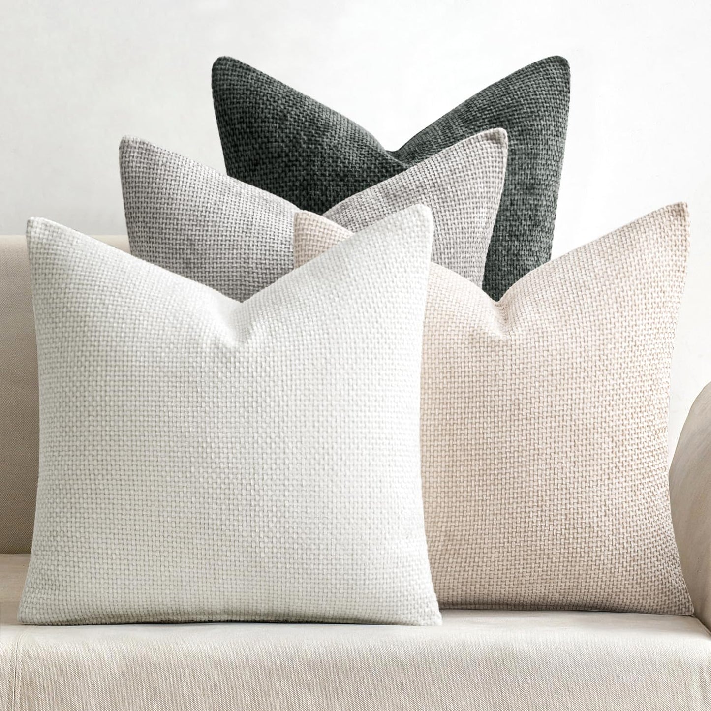 MIULEE Pack of 4 Couch Throw Pillow Covers 18x18 Inch Neutral Soft Decorative Chenille Pillow Covers Farmhouse Boho Cushion Covers for Mid Century Modern Home Decor Sofa Bedroom Living Room