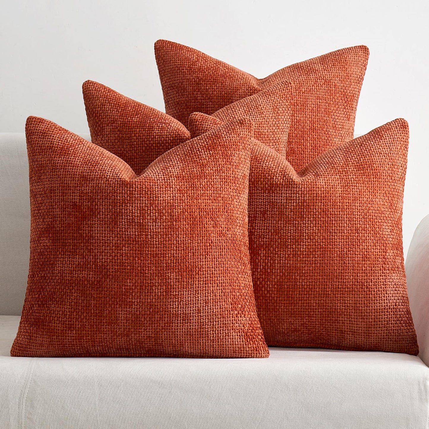 MIULEE Pack of 4 Couch Throw Pillow Covers 18x18 Inch Neutral Soft Decorative Chenille Pillow Covers Farmhouse Boho Cushion Covers for Mid Century Modern Home Decor Sofa Bedroom Living Room