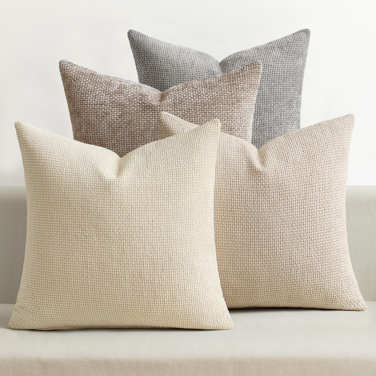 MIULEE Pack of 4 Couch Throw Pillow Covers 18x18 Inch Neutral Soft Decorative Chenille Pillow Covers Farmhouse Boho Cushion Covers for Mid Century Modern Home Decor Sofa Bedroom Living Room