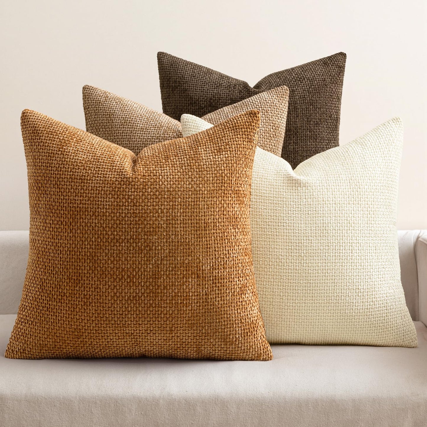 MIULEE Pack of 4 Couch Throw Pillow Covers 18x18 Inch Neutral Soft Decorative Chenille Pillow Covers Farmhouse Boho Cushion Covers for Mid Century Modern Home Decor Sofa Bedroom Living Room