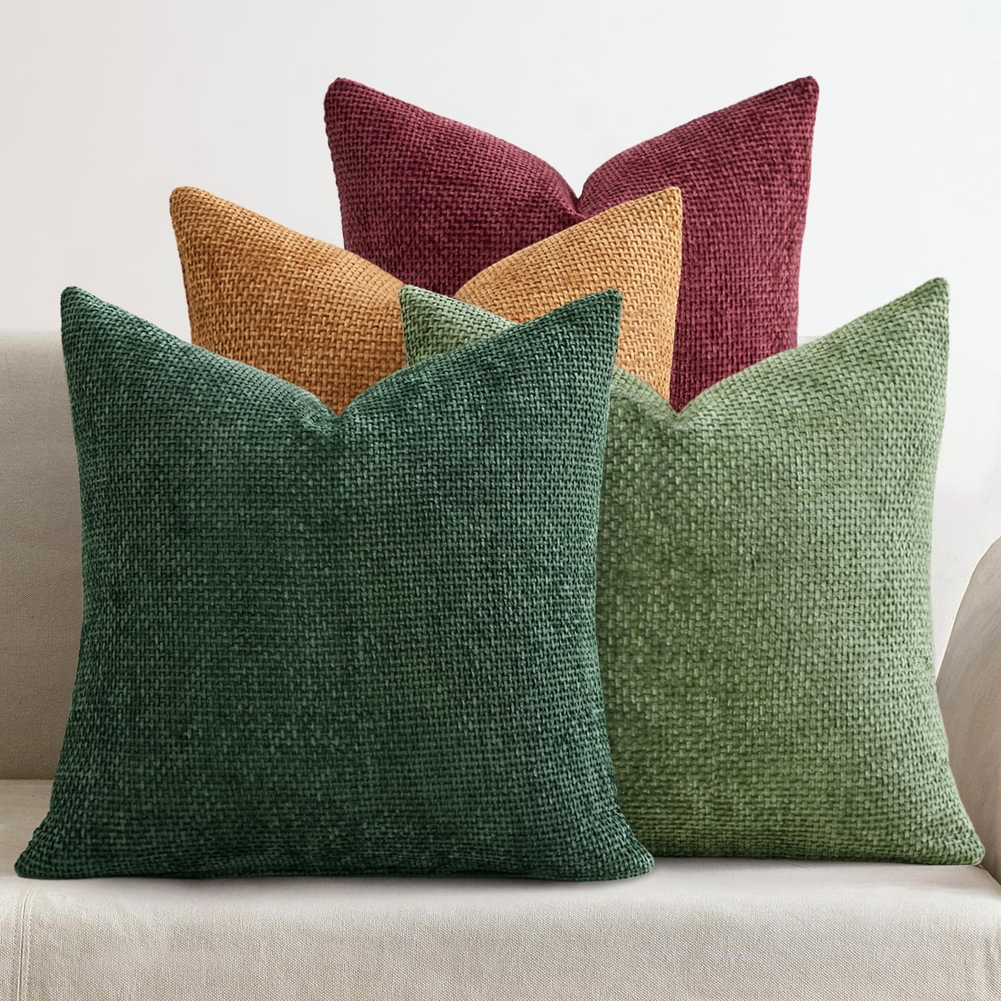 MIULEE Pack of 4 Couch Throw Pillow Covers 18x18 Inch Neutral Soft Decorative Chenille Pillow Covers Farmhouse Boho Cushion Covers for Mid Century Modern Home Decor Sofa Bedroom Living Room