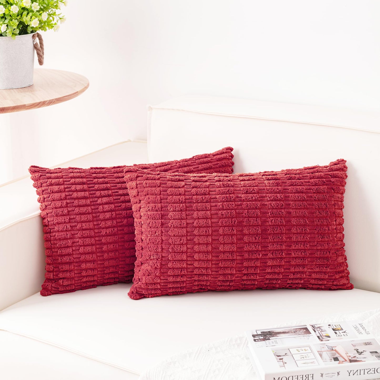 Pack of 2 Corduroy Decorative Throw Pillow Covers 18x18 Inch Soft Striped Pillow Covers Modern Farmhouse Home Decor for Sofa Living Room Couch Bed(Cream White)
