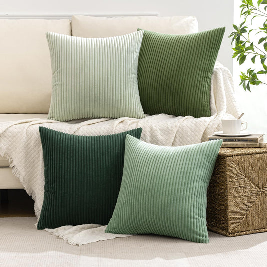 MIULEE Boho Farmhouse Sage Green Throw Pillow Covers 18x18 Inch Set of 4 Mordern Nordic Cushion Covers Soft Corduroy Christmas Home Decor for Couch Bed Sofa Living Room Forest Green