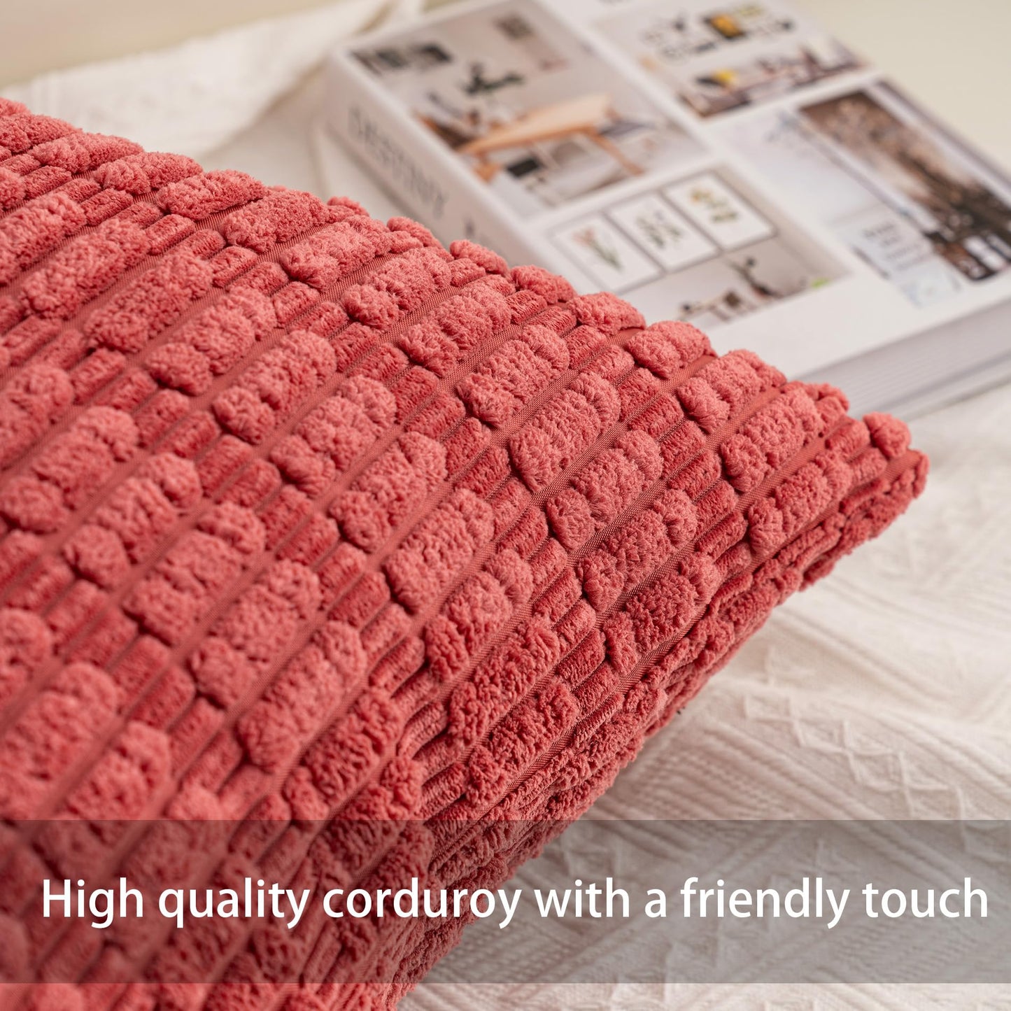 Pack of 2 Corduroy Decorative Throw Pillow Covers 18x18 Inch Soft Striped Pillow Covers Modern Farmhouse Home Decor for Sofa Living Room Couch Bed(Cream White)