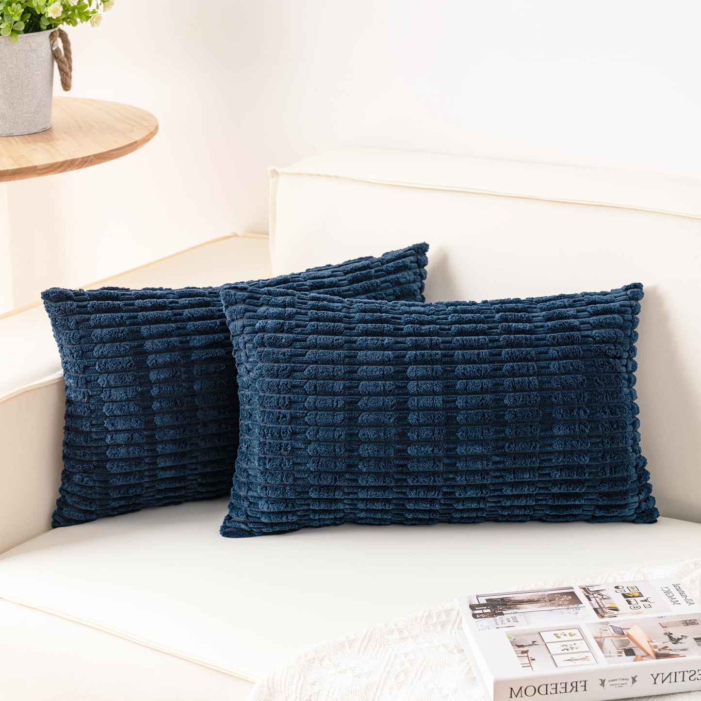 Pack of 2 Corduroy Decorative Throw Pillow Covers 18x18 Inch Soft Striped Pillow Covers Modern Farmhouse Home Decor for Sofa Living Room Couch Bed(Cream White)