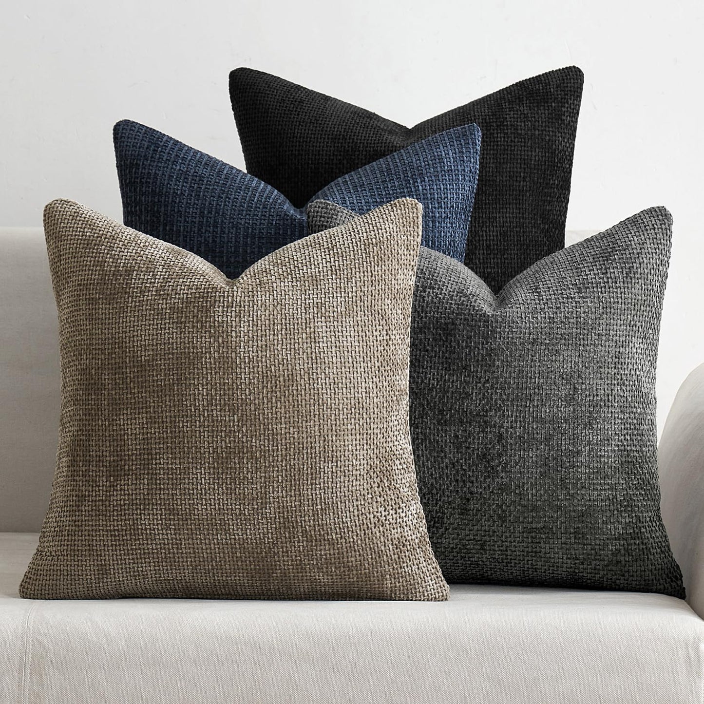 MIULEE Pack of 4 Couch Throw Pillow Covers 18x18 Inch Neutral Soft Decorative Chenille Pillow Covers Farmhouse Boho Cushion Covers for Mid Century Modern Home Decor Sofa Bedroom Living Room