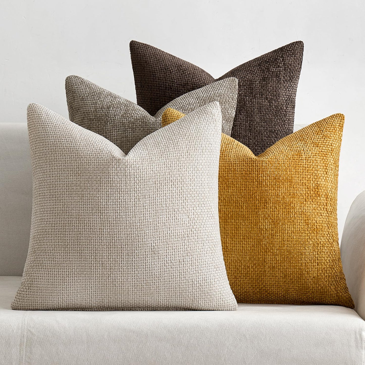 MIULEE Pack of 4 Couch Throw Pillow Covers 18x18 Inch Neutral Soft Decorative Chenille Pillow Covers Farmhouse Boho Cushion Covers for Mid Century Modern Home Decor Sofa Bedroom Living Room
