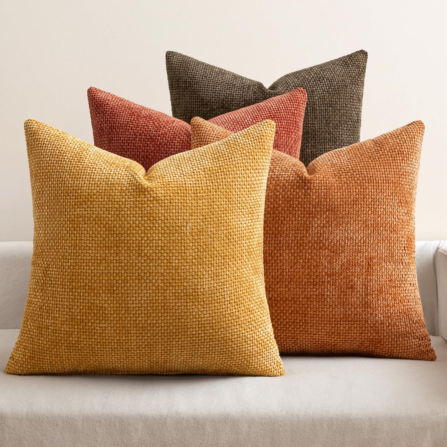 MIULEE Pack of 4 Couch Throw Pillow Covers 18x18 Inch Neutral Soft Decorative Chenille Pillow Covers Farmhouse Boho Cushion Covers for Mid Century Modern Home Decor Sofa Bedroom Living Room