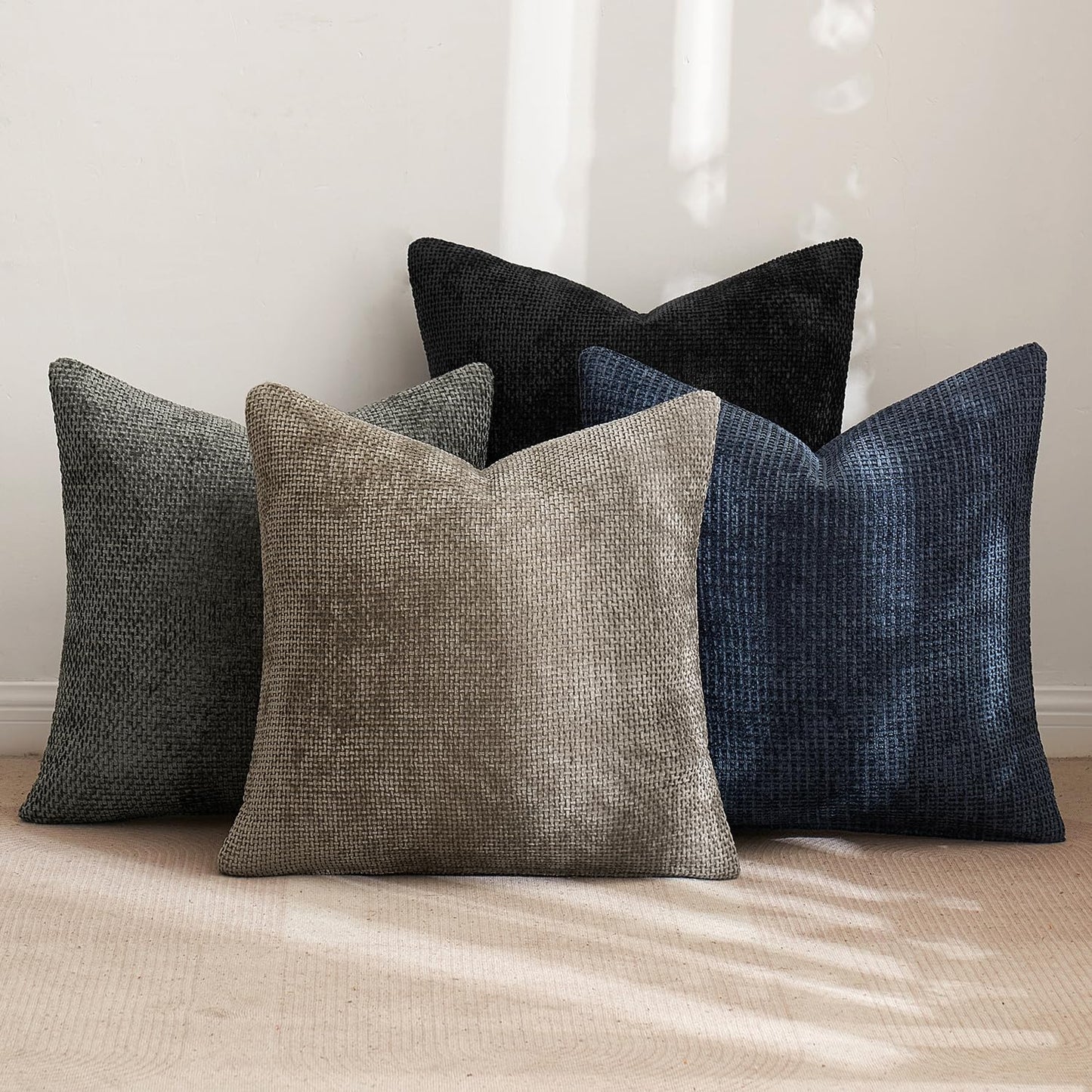 MIULEE Pack of 4 Couch Throw Pillow Covers 18x18 Inch Neutral Soft Decorative Chenille Pillow Covers Farmhouse Boho Cushion Covers for Mid Century Modern Home Decor Sofa Bedroom Living Room