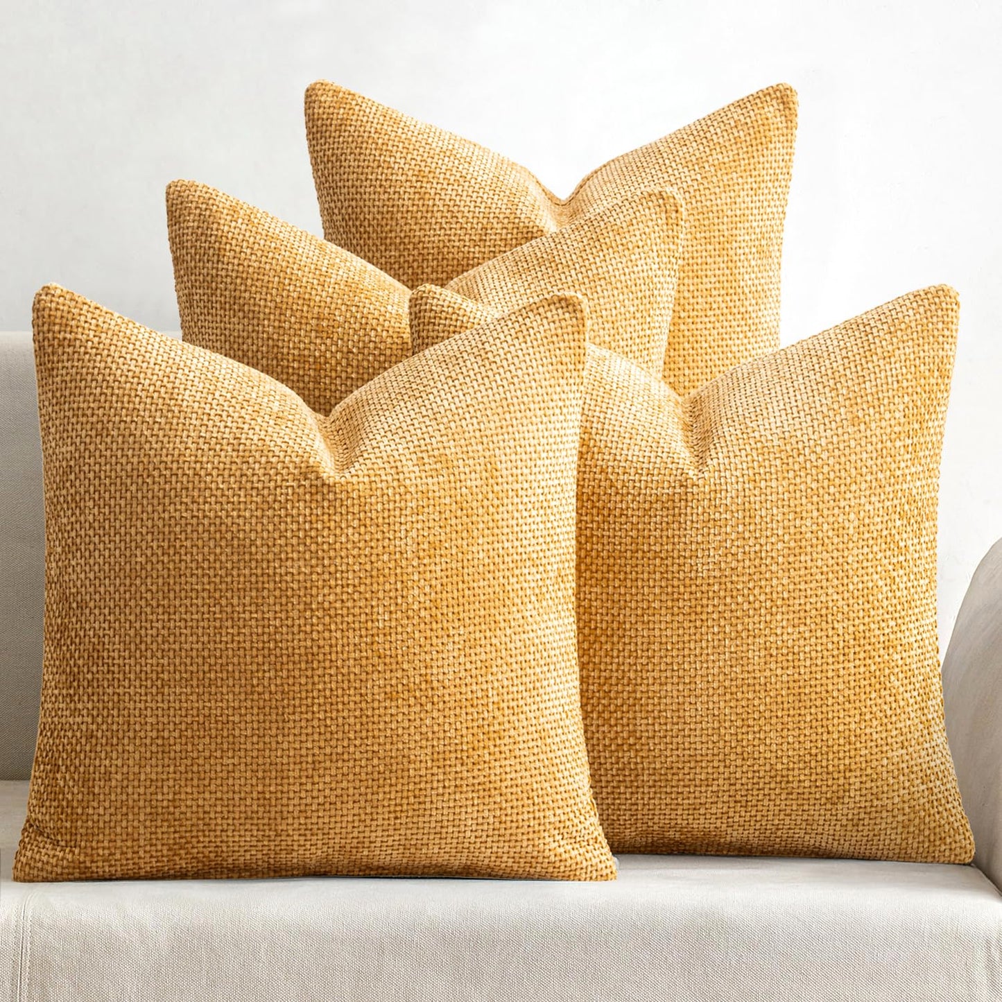 MIULEE Pack of 4 Couch Throw Pillow Covers 18x18 Inch Neutral Soft Decorative Chenille Pillow Covers Farmhouse Boho Cushion Covers for Mid Century Modern Home Decor Sofa Bedroom Living Room