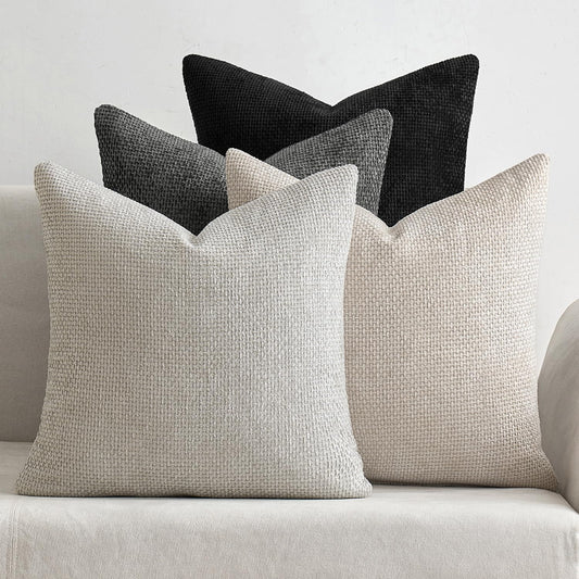 MIULEE Pack of 4 Couch Throw Pillow Covers 18x18 Inch Neutral Soft Decorative Chenille Pillow Covers Farmhouse Boho Cushion Covers for Mid Century Modern Home Decor Sofa Bedroom Living Room