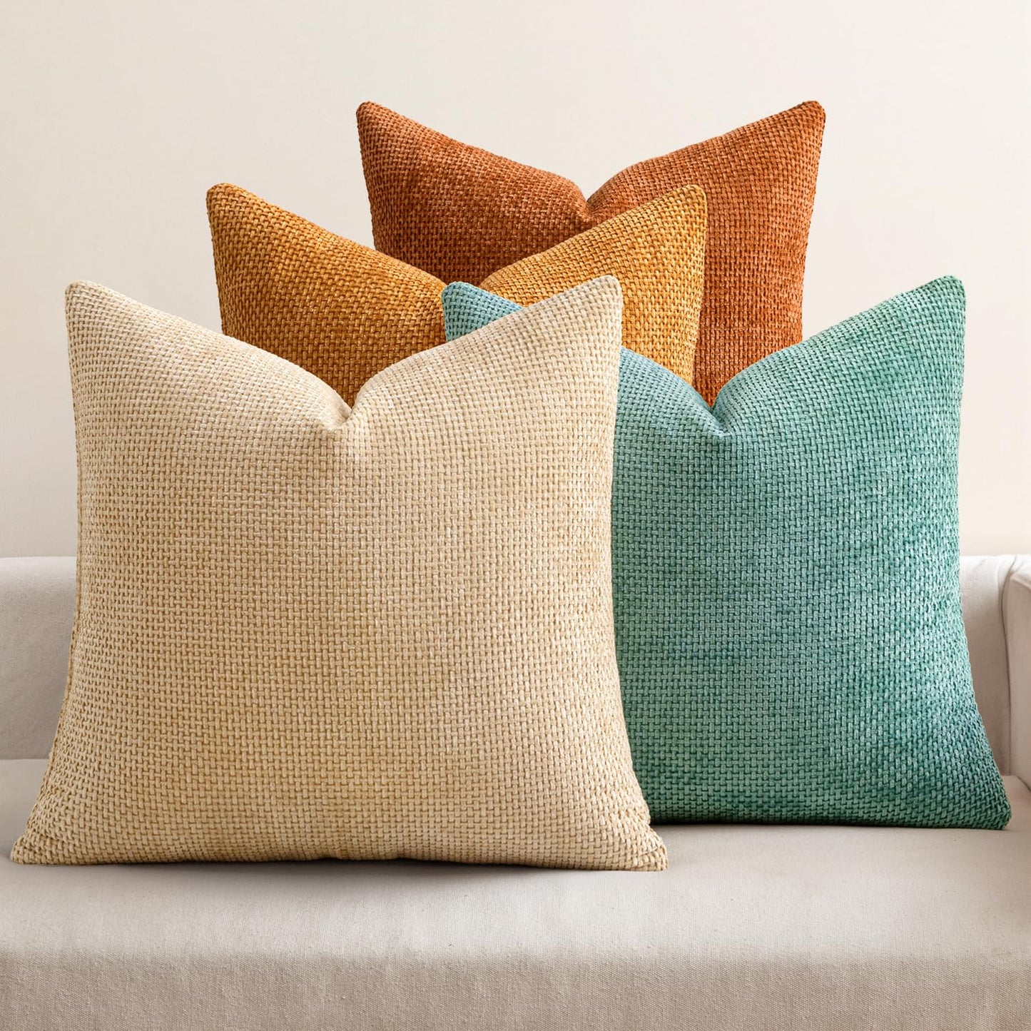 MIULEE Pack of 4 Couch Throw Pillow Covers 18x18 Inch Neutral Soft Decorative Chenille Pillow Covers Farmhouse Boho Cushion Covers for Mid Century Modern Home Decor Sofa Bedroom Living Room