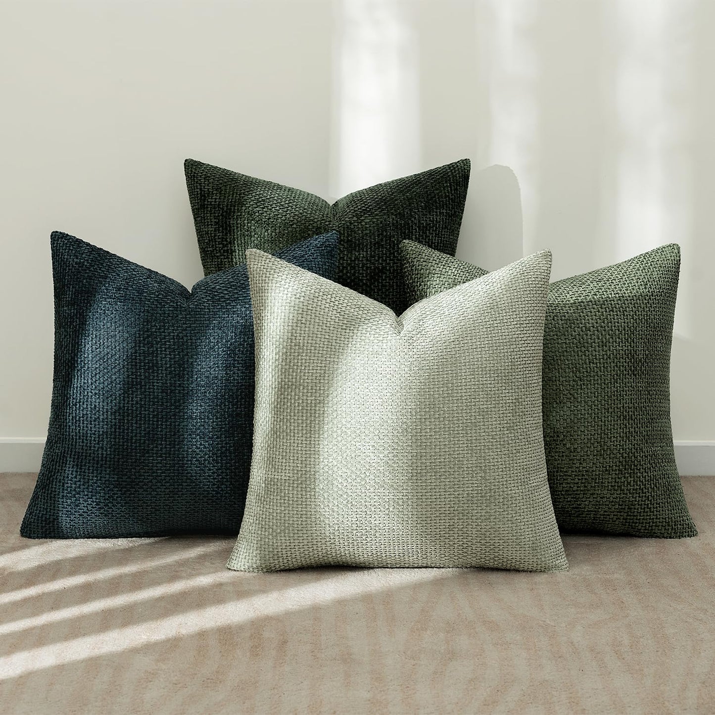 MIULEE Pack of 4 Couch Throw Pillow Covers 18x18 Inch Neutral Soft Decorative Chenille Pillow Covers Farmhouse Boho Cushion Covers for Mid Century Modern Home Decor Sofa Bedroom Living Room