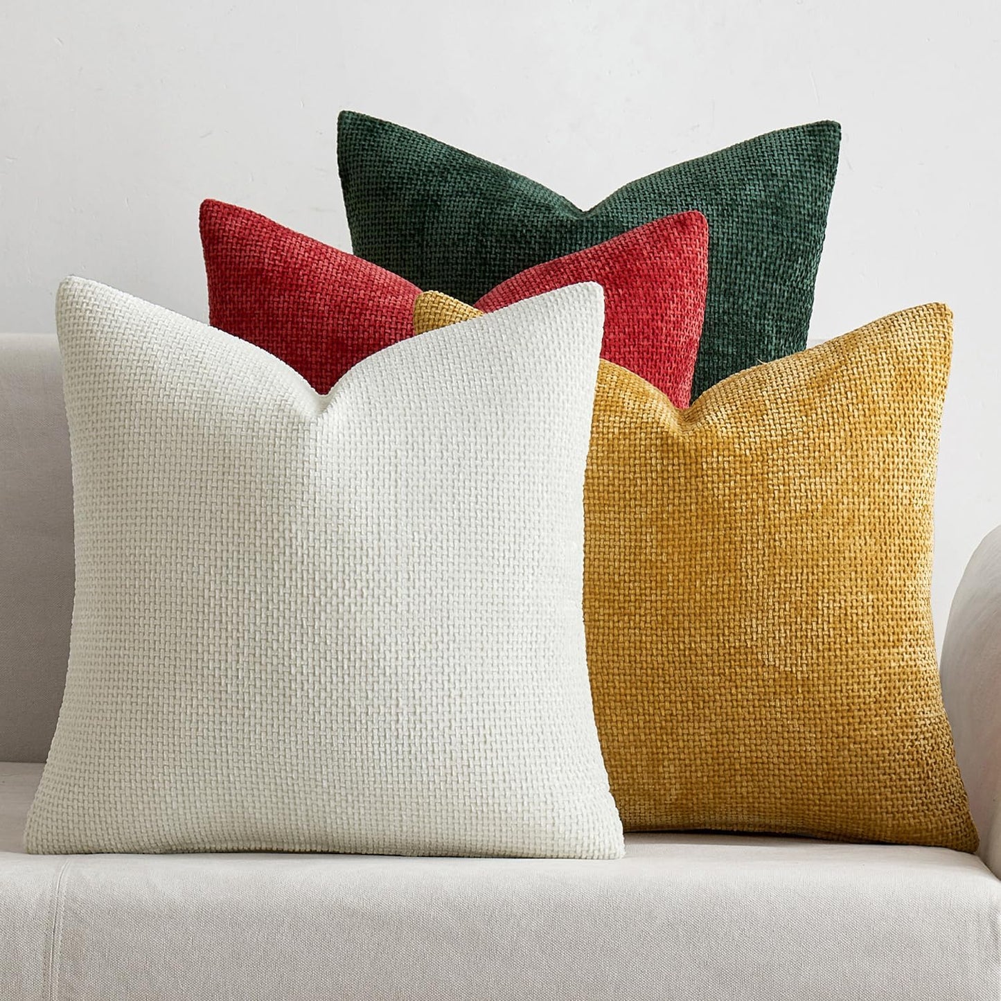 MIULEE Pack of 4 Couch Throw Pillow Covers 18x18 Inch Neutral Soft Decorative Chenille Pillow Covers Farmhouse Boho Cushion Covers for Mid Century Modern Home Decor Sofa Bedroom Living Room