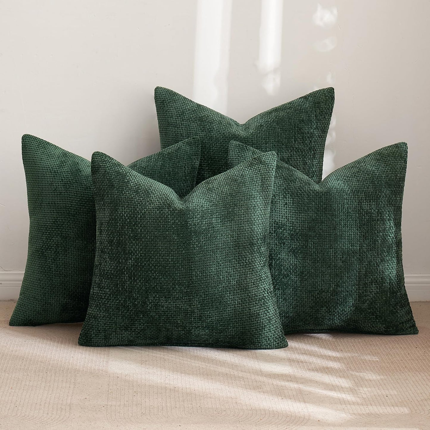 MIULEE Pack of 4 Couch Throw Pillow Covers 18x18 Inch Neutral Soft Decorative Chenille Pillow Covers Farmhouse Boho Cushion Covers for Mid Century Modern Home Decor Sofa Bedroom Living Room