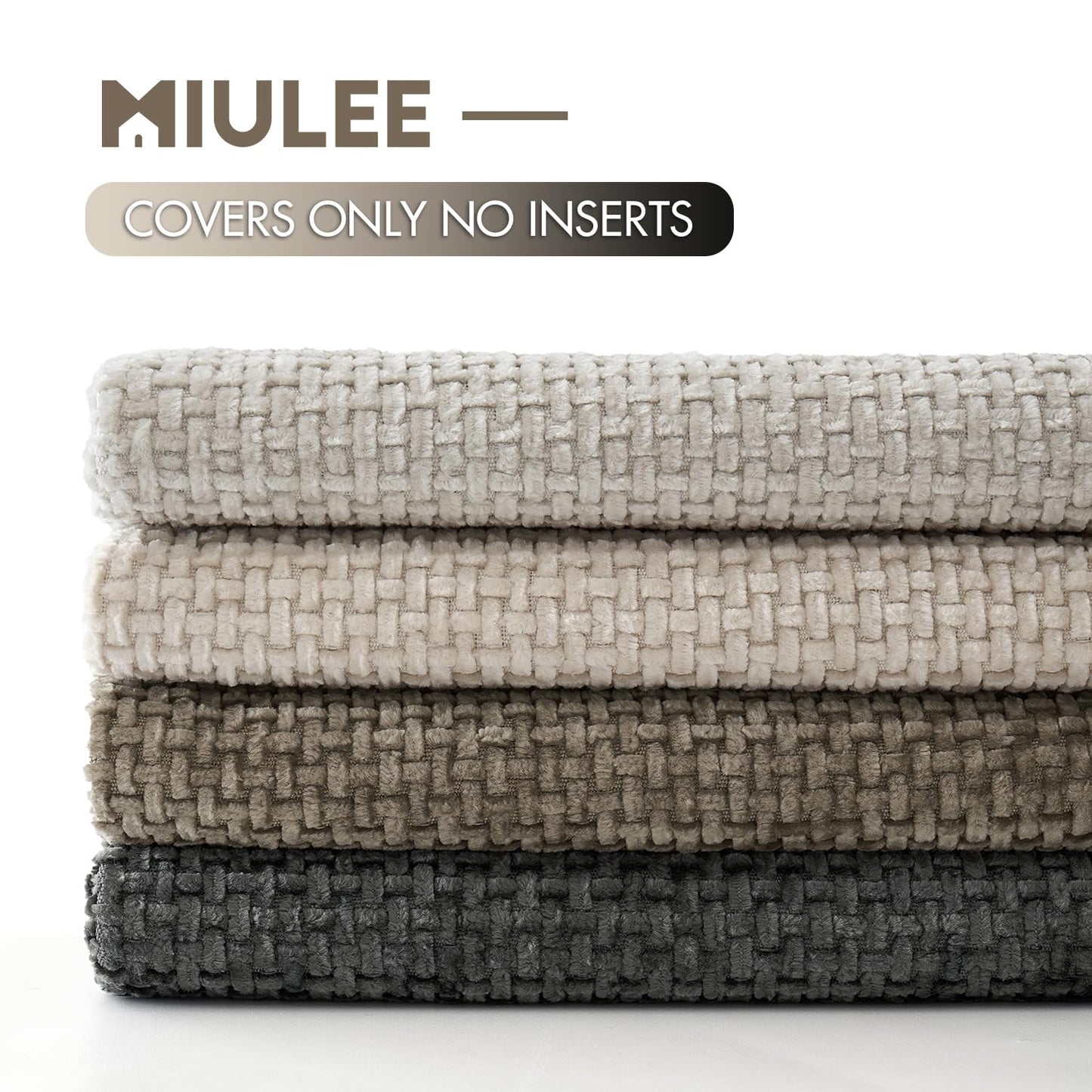 MIULEE Pack of 4 Couch Throw Pillow Covers 18x18 Inch Neutral Soft Decorative Chenille Pillow Covers Farmhouse Boho Cushion Covers for Mid Century Modern Home Decor Sofa Bedroom Living Room