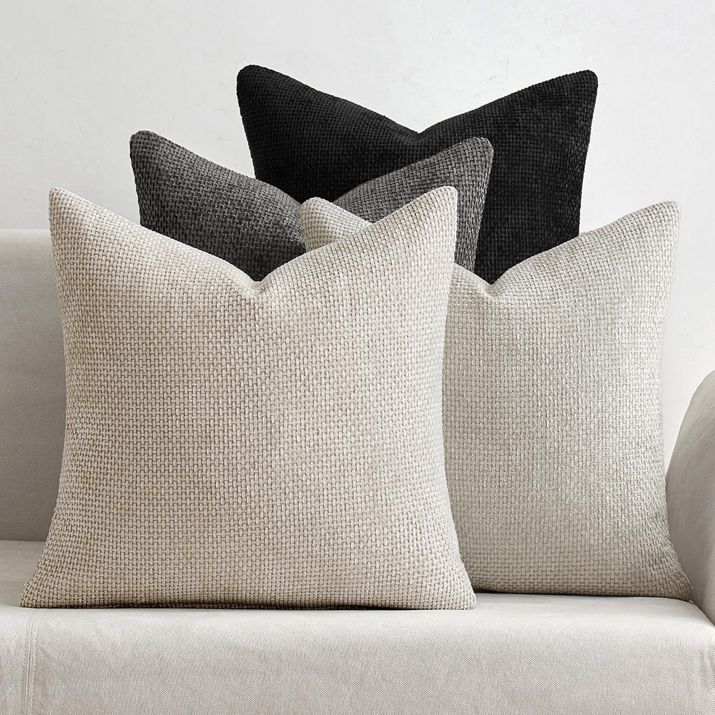 MIULEE Pack of 4 Couch Throw Pillow Covers 18x18 Inch Neutral Soft Decorative Chenille Pillow Covers Farmhouse Boho Cushion Covers for Mid Century Modern Home Decor Sofa Bedroom Living Room