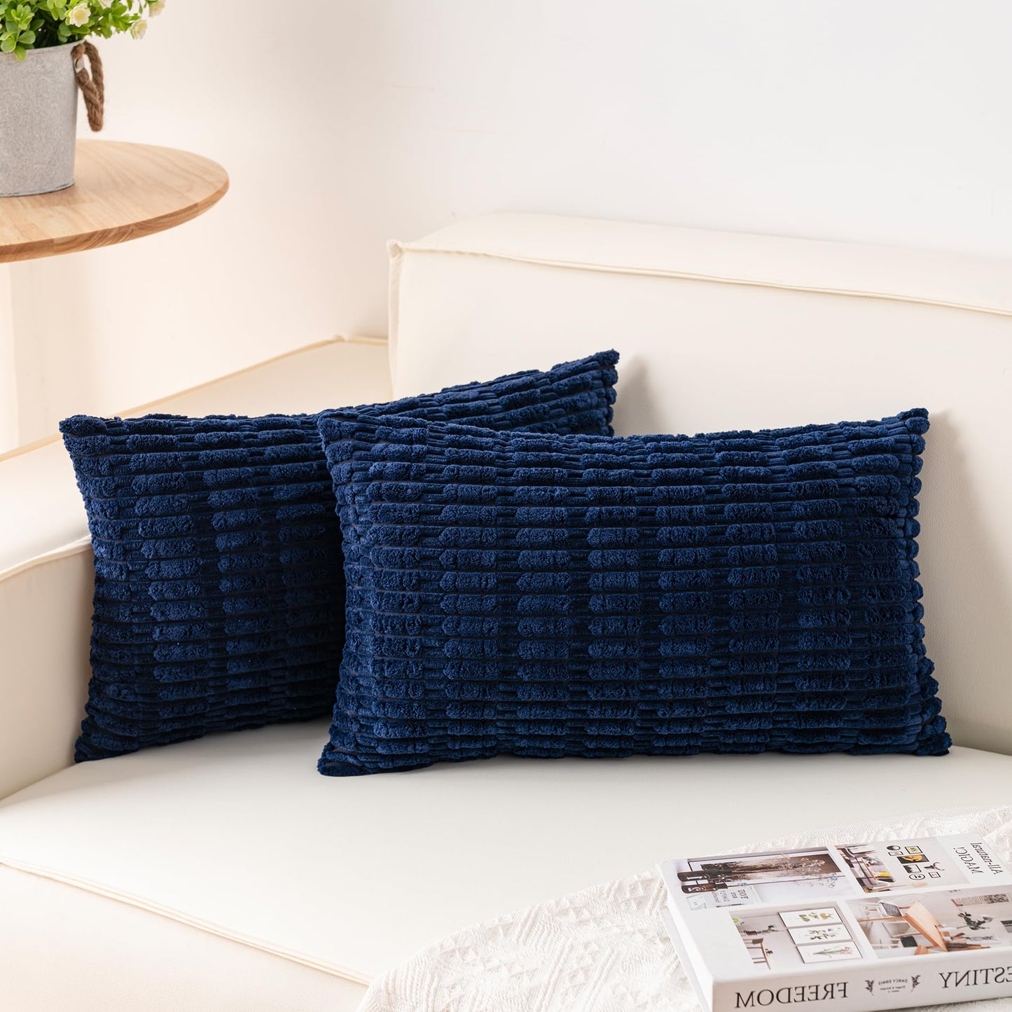 Pack of 2 Corduroy Decorative Throw Pillow Covers 18x18 Inch Soft Striped Pillow Covers Modern Farmhouse Home Decor for Sofa Living Room Couch Bed(Cream White)