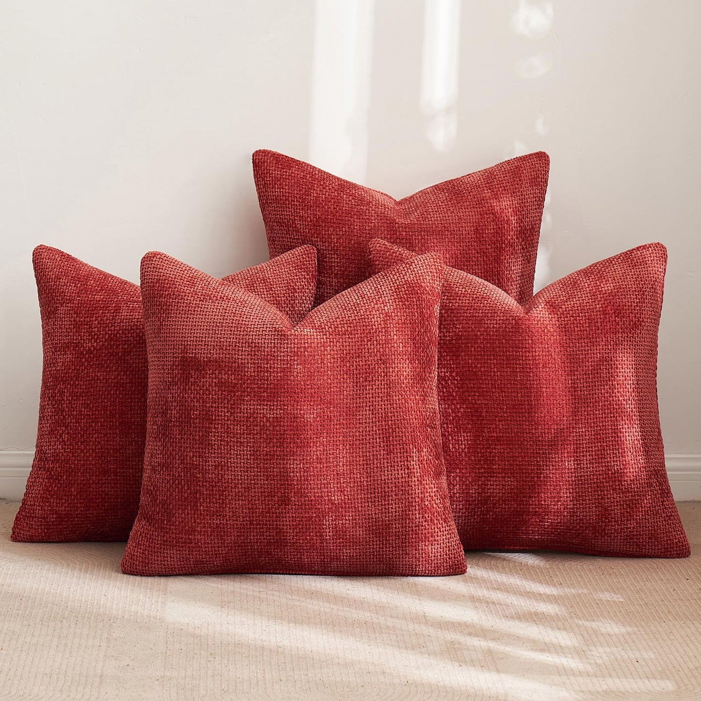 MIULEE Pack of 4 Couch Throw Pillow Covers 18x18 Inch Neutral Soft Decorative Chenille Pillow Covers Farmhouse Boho Cushion Covers for Mid Century Modern Home Decor Sofa Bedroom Living Room