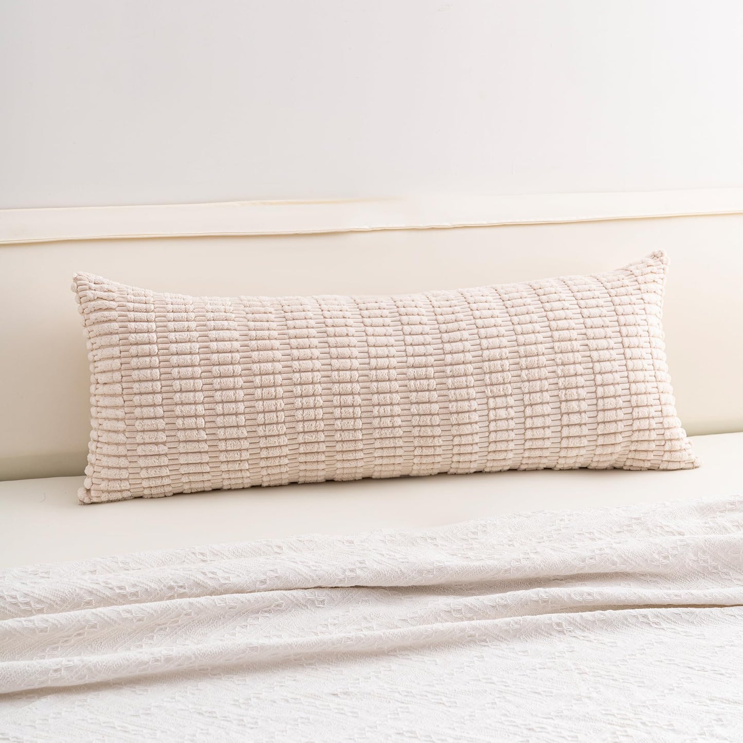 Pack of 2 Corduroy Decorative Throw Pillow Covers 18x18 Inch Soft Striped Pillow Covers Modern Farmhouse Home Decor for Sofa Living Room Couch Bed(Cream White)
