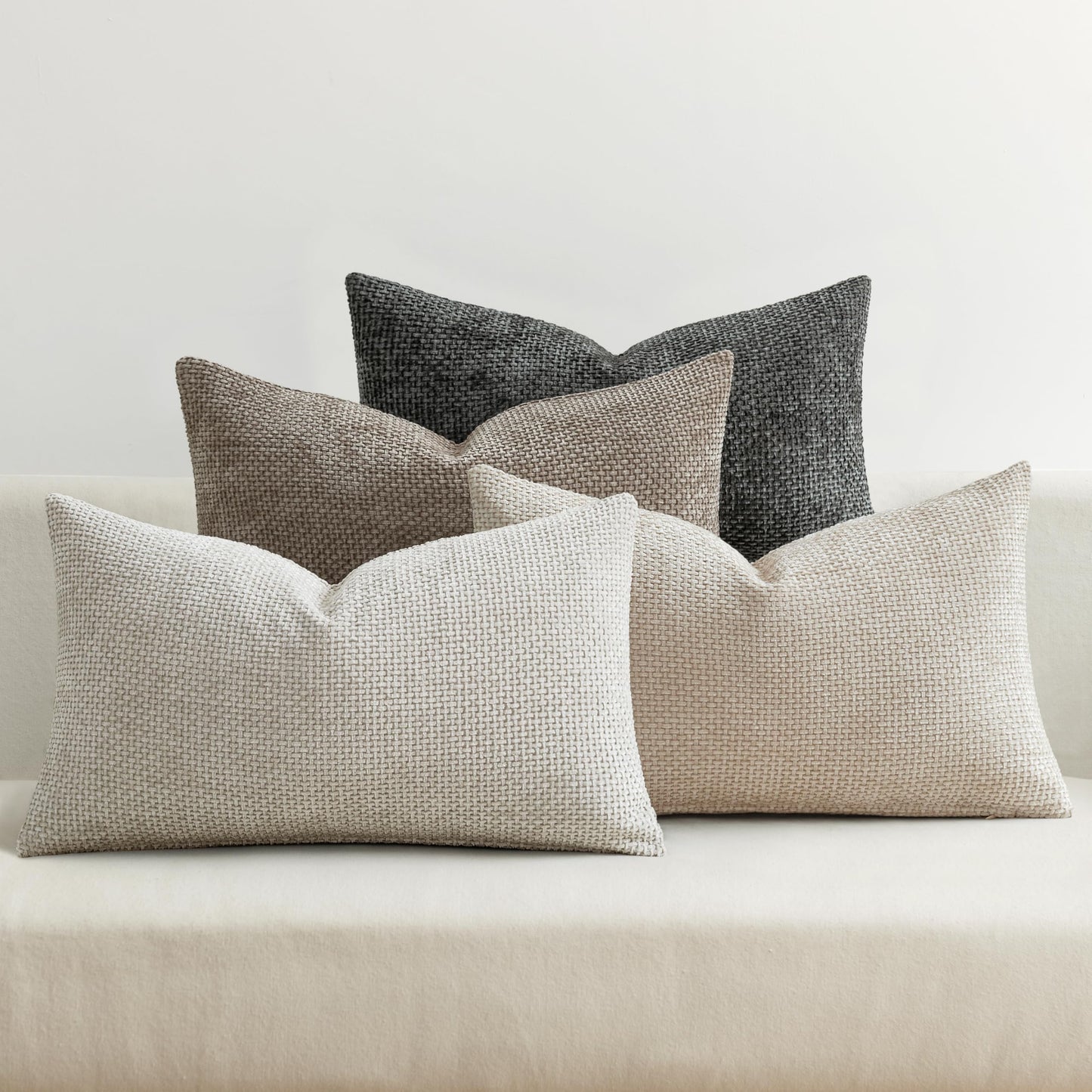 MIULEE Pack of 4 Couch Throw Pillow Covers 18x18 Inch Neutral Soft Decorative Chenille Pillow Covers Farmhouse Boho Cushion Covers for Mid Century Modern Home Decor Sofa Bedroom Living Room