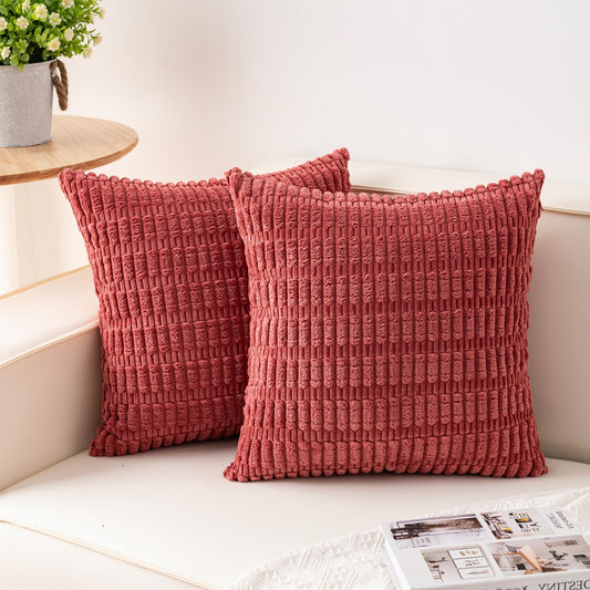 Pack of 2 Corduroy Decorative Throw Pillow Covers 18x18 Inch Soft Striped Pillow Covers Modern Farmhouse Home Decor for Sofa Living Room Couch Bed(Cream White)