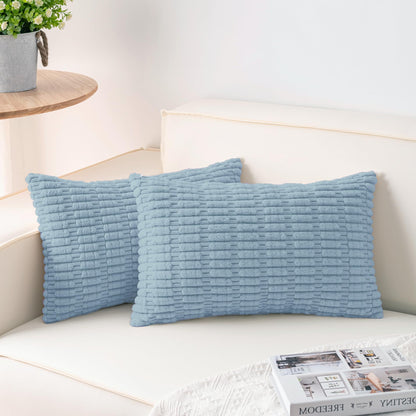 Pack of 2 Corduroy Decorative Throw Pillow Covers 18x18 Inch Soft Striped Pillow Covers Modern Farmhouse Home Decor for Sofa Living Room Couch Bed(Cream White)