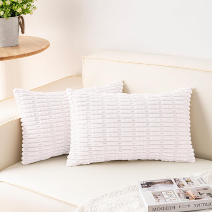 Pack of 2 Corduroy Decorative Throw Pillow Covers 18x18 Inch Soft Striped Pillow Covers Modern Farmhouse Home Decor for Sofa Living Room Couch Bed(Cream White)
